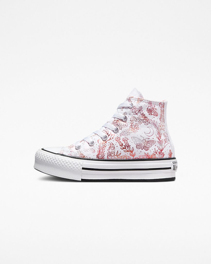 Sapatos Plataforma Converse Chuck Taylor All Star EVA Lift Butterfly Shine Cano Alto Menina Branco Rosa Pretas | PT M083914